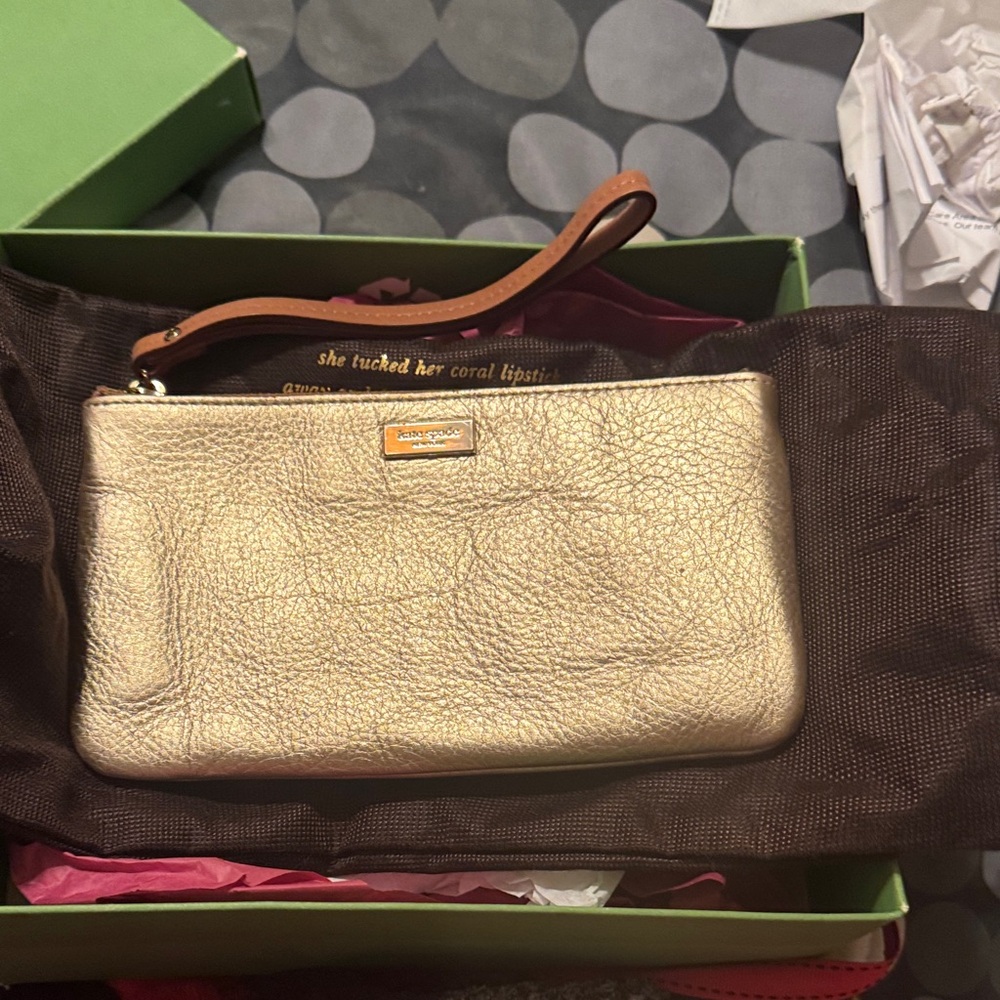 kate spade Metallic Gold Leather Wristlet with Tan Strap before Kate spade got b